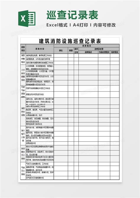 消防设施巡查记录表Excel模板下载_熊猫办公