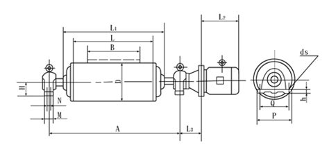 DY1型油冷式电动滚筒型号说明安装尺寸图及参数|DY油冷电动滚筒|DY电动滚筒