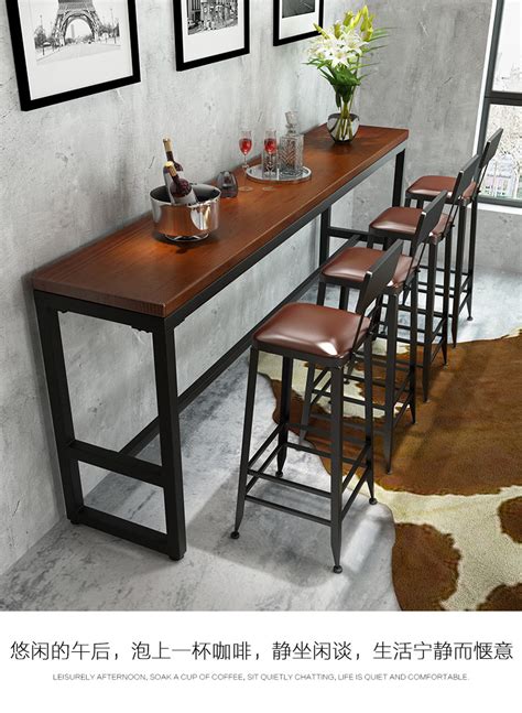 实木吧台桌家用阳台长窄桌高低脚飘窗桌椅奶茶店铁艺实木靠墙餐桌-阿里巴巴