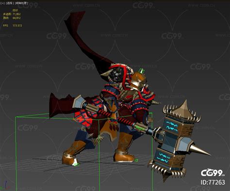 古代士兵 将军 大将 披风 战士 锤子带动画-cg模型免费下载-CG99