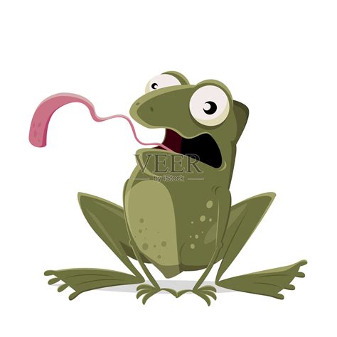 青蛙张开嘴和长舌头的有趣卡通插图插画图片素材_ID:423928969-Veer图库