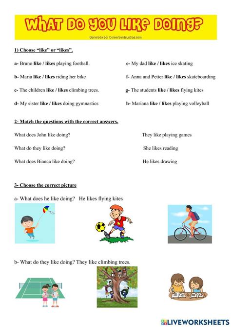 What do you like doing? online pdf exercise | Live Worksheets