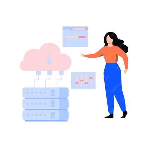 Premium Vector | The girl is working on a cloud server