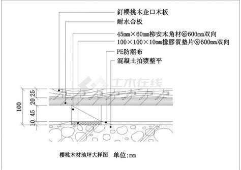 某樱桃木材地坪CAD剖面节点设计大样图_通用节点详图_土木在线