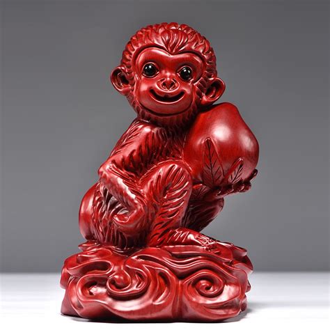 红花梨木雕刻猴子一对摆件十二生肖实木猴家居装饰送礼红木工艺品_虎窝淘