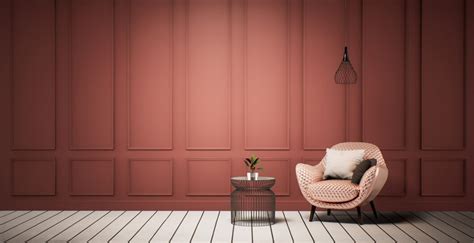 붉은 벽과 흰색 바닥과 거실의 인테리어. 룸 모형 세련된 클래식 빈티지 거실 인테리어 3d 렌더링 그림 | 프리미엄 사진