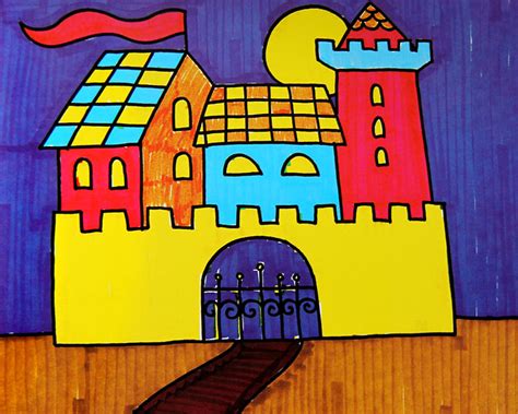 美丽的童话城堡 - 儿童画画大全_简单漂亮儿童画作品_基础入门儿童绘画教程 - 咿咿呀呀儿童手工网