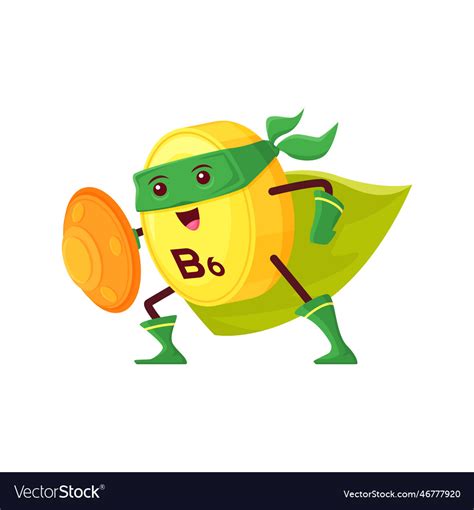 Cartoon b6 vitamin superhero pyridoxine character Vector Image
