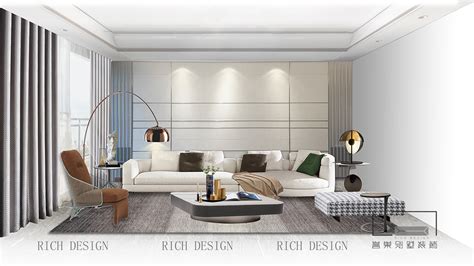 无问 现代轻奢沙发组合极简设计师家具定制别墅客厅三人沙发_设计素材库免费下载-美间设计