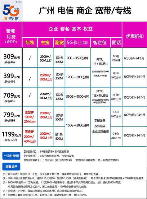 399元包月2000M企业专用光纤宽带广州电信