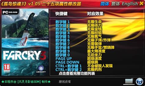 孤岛惊魂3：血龙修改器-孤岛惊魂3二十五项属性修改器+25v1.05 中文版-东坡下载