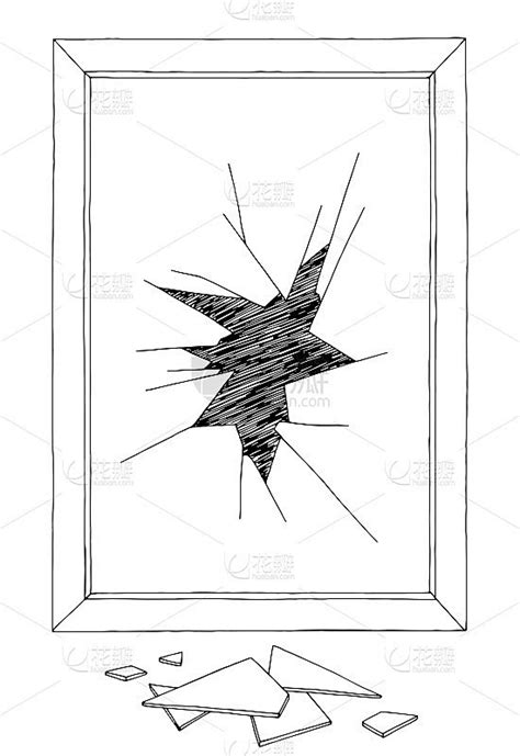 破碎的镜子玻璃图形黑白素描插图矢量