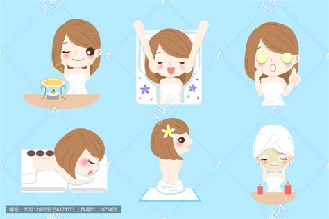 卡通女性在美容院保养脸部及身体概念插图,设计模板,汇图网www.huitu.com