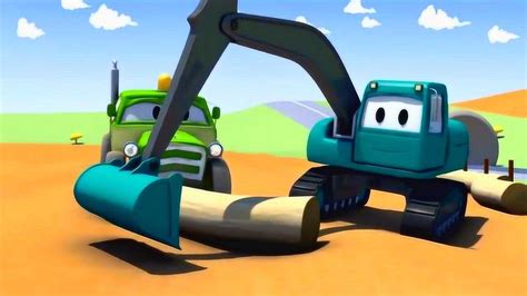 儿童益智动画片 汽车城 火车特洛伊和挖掘机