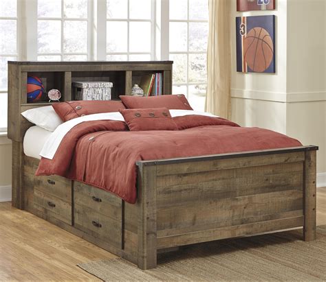 Signature Design by Ashley Trinell Rustic Look Full Bookcase Bed with ...