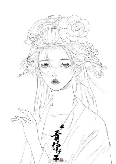 古风人物头像线描女生版