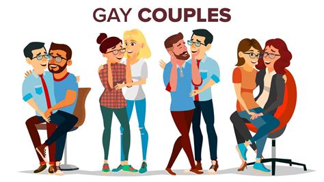 Gay, Lesbian Couple Set Vector. Hugging Men And Women. Same Sex ...