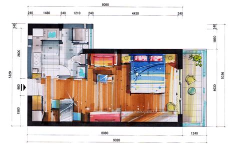 60㎡简约风单身公寓设计平面图_齐家网装修效果图