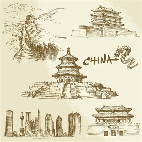 上海八景建筑风景线描设计图__建筑园林_自然景观_设计图库_昵图网nipic.com