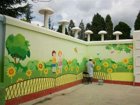 创意产业园区外墙涂鸦手绘渐变线条加狼点缀-大小墙体彩绘公司