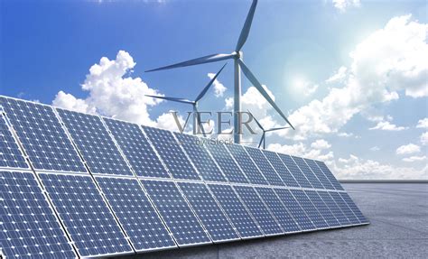 新能源，太阳能和风能。照片摄影图片_ID:305019507-Veer图库