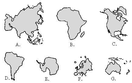 读“各大洲轮廓图 .回答问题. 面积最大和最小的大洲分别是 A．A和F B．A和G C．B和G D．B和F——青夏教育精英家教网——