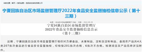 宁夏回族自治区市场监督管理厅2022年食品安全监督抽检信息公示（第十三期）-中国质量新闻网