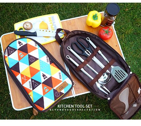 户外炊具7件套装野营厨具便携不锈钢餐具露营野餐用品烧烤工具-阿里巴巴