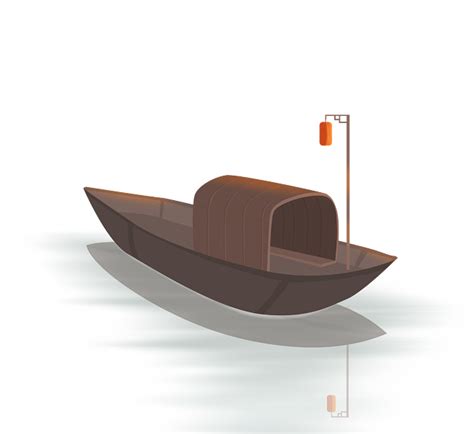中国风古风水墨小船木船透明免抠PNG图案 PS设计合成素材 (61)