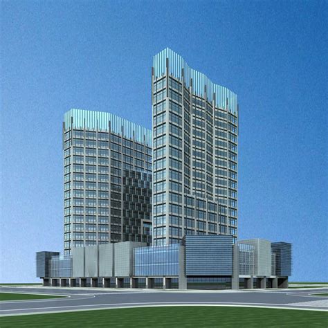 现代高层办公楼及商业裙房3dmax 模型下载-光辉城市