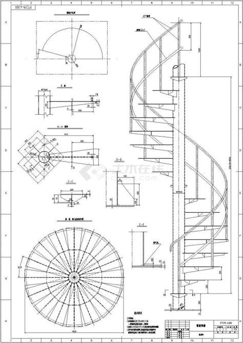 圆形楼梯钢结构详细cad设计施工图纸_楼梯电梯构造图_土木在线