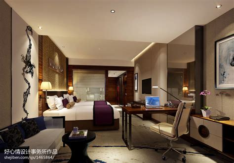 现代风格酒店客房双人间装修效果图 – 设计本装修效果图