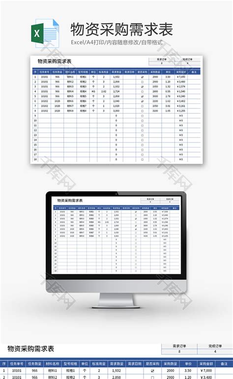 物资采购需求表Excel模板_千库网(excelID：177167)