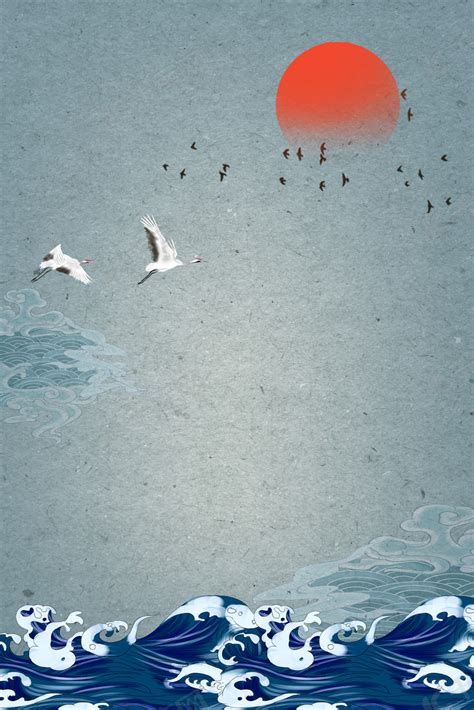 浮世绘风格日式海浪背景图片免费下载-千库网