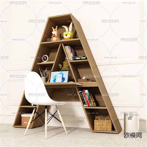 现代书架书柜摆件装饰架3d模型下载-【集简空间】「每日更新」