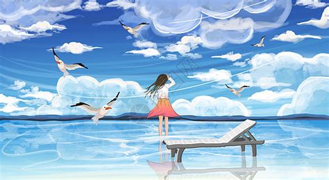 温柔女生看海头像卡通