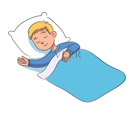 快乐的孩子晚上睡觉做梦。安静的小男孩躺在卧室的白枕头下，盖着毯子睡着了。儿童在睡前矢量插图。好觉插画图片素材_ID:382477211-Veer图库