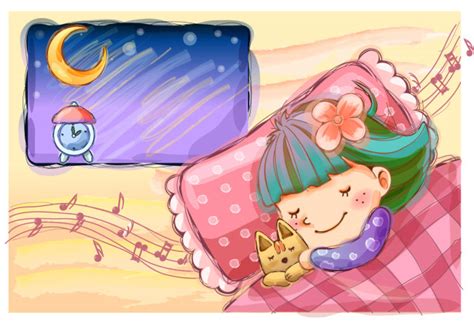 清新手绘女孩睡觉睡眠日做梦漫画素材图片免费下载-千库网