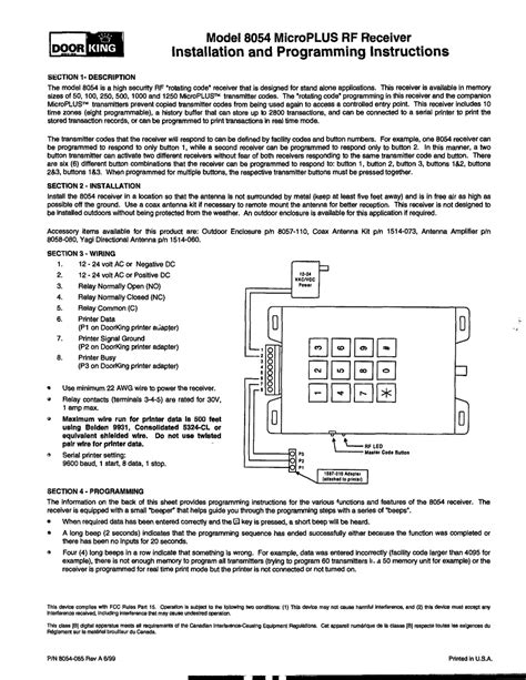 DOORKING 8054 MICROPLUS INSTALLATION AND PROGRAMMING INSTRUCTIONS Pdf ...