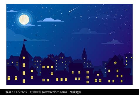 卡通城市夜景元素图片_装饰元素_编号11776665_红动中国