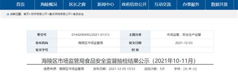 江苏省泰州市海陵区市场监管局：11批次食品抽检不合格-中国质量新闻网