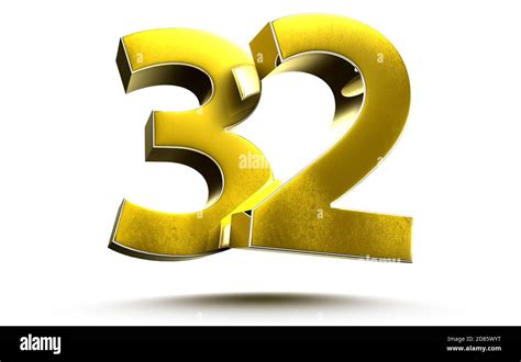 Number 32 gold.3D illustration on white background with clipping path ...