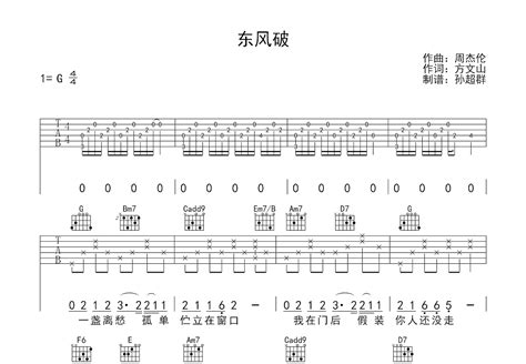 东风破吉他谱_周杰伦_G调弹唱82%专辑版 - 吉他世界