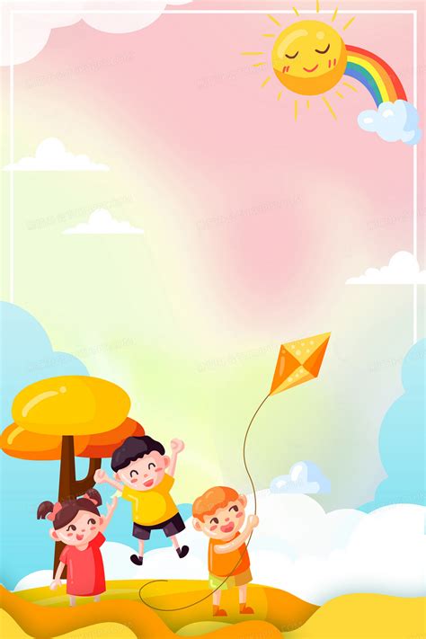 六一儿童节清新卡通儿童玩耍背景背景图片素材免费下载_熊猫办公