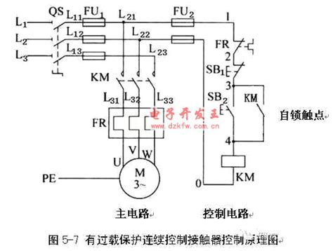 三相电动机启停电路图 单方向点动与连续混合控制的控制电路