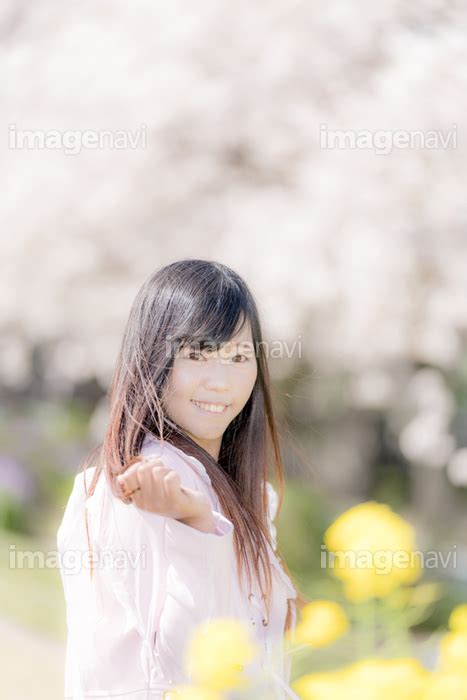 【桜と菜の花の間に立つ女性】の画像素材(41395451) | 写真素材ならイメージナビ