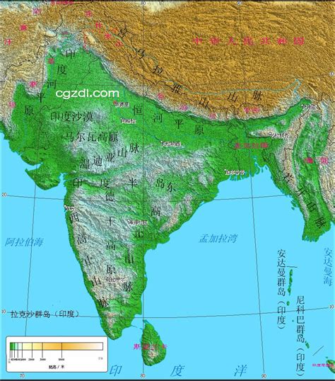 高清印度地形图大图_世界地理地图_初高中地理网