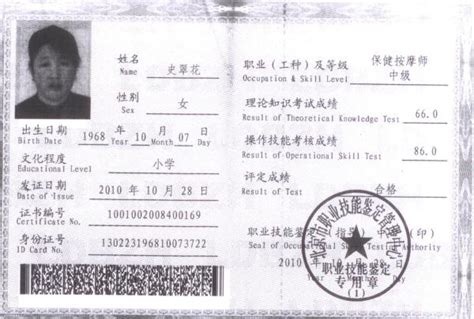 中国盲人协会-“农村贫困盲人按摩培训”北京二期班学员证书