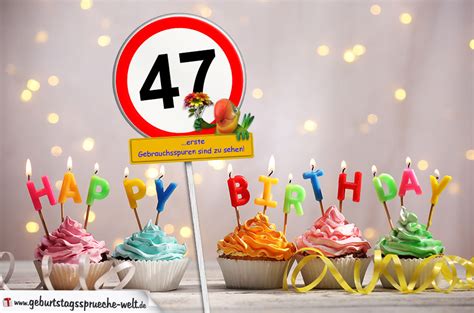 47. Geburtstag Geburtstagswünsche mit Schild und Alter auf Karte ...