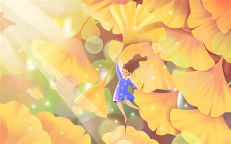 唯美世界动物日森林女孩和鹿风景秋分秋天背景插画图片素材免费下载 - 觅知网